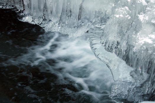 Detail view of ice formations in a river