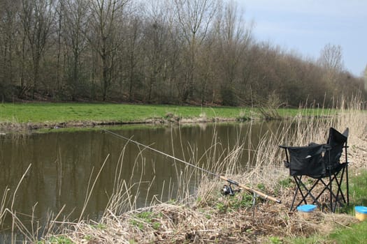 Fisherman's chair and fishing rod