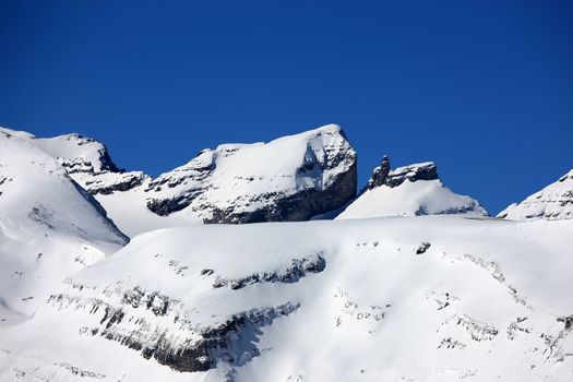 Panoramic view of swiss mountains covered with snow