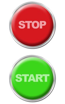 set of a green start button and a red stop button