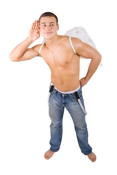 Cupid boy with angel wings on isoalted background