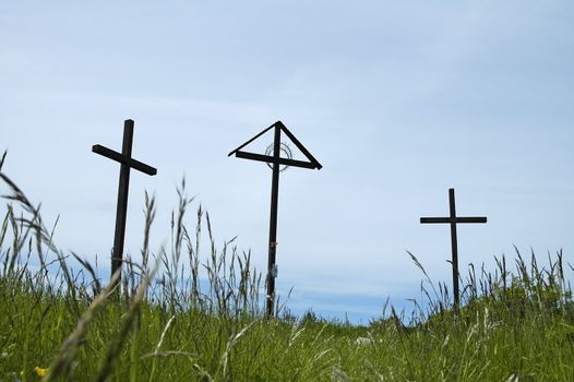 three crosses on top of a Sabinov hill, Slovakia