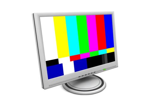 flat screen lcd computer monitor with a SMTPE test pattern and green status led - angular view