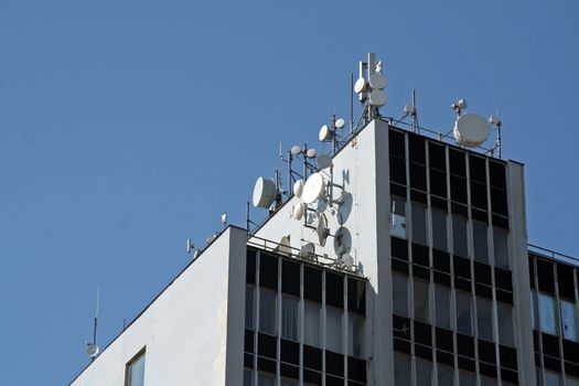 several wireless, satellite and mobile phone antennas
