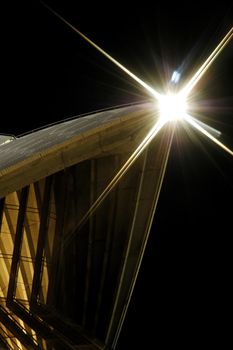 opera house detail, night photo, star light