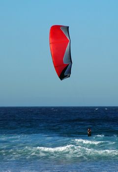 kite surfing in ocean, photo taken at Maroubra Beach in Sydney