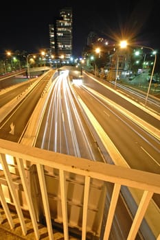 night traffic in Sydney, photo taken from a pedestrian bridge, 