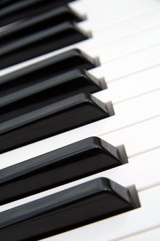 detail photo of black and white piano keys, tilted