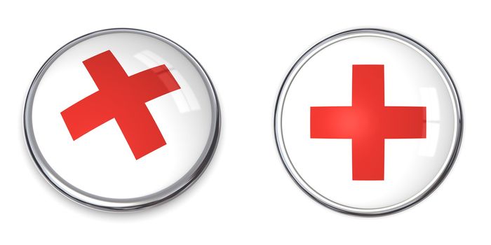 button with red cross/first aid symbol - top and side view