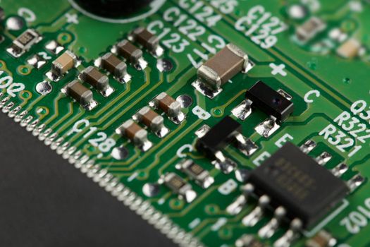 Electronic components on the surface of the motherboard