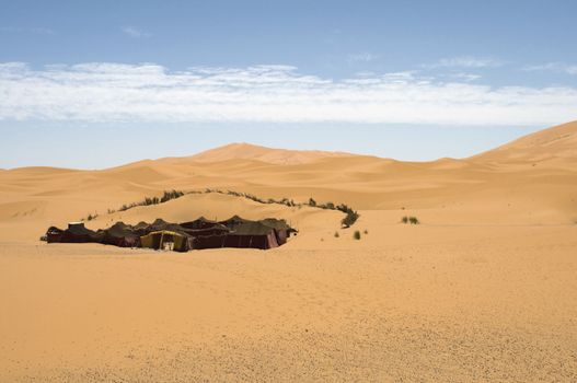 Berber tent in the dunes of the Sahara desert. Best of Morocco.