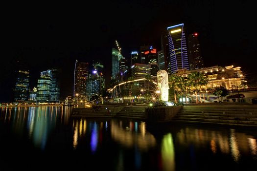 Night scene of financial district,Singapore. From the river.