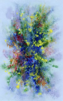 Abstract background, watercolor, beautiful hand painted on a paper. Red, yellow, green, blue, violet