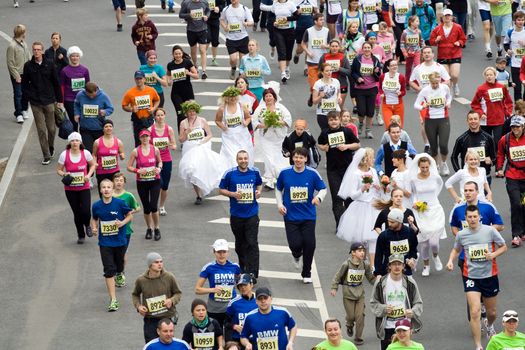 RIGA, LATVIA, MAY 17, 2009: Marathon runners start the Riga International Marathon on May 17, 2009.