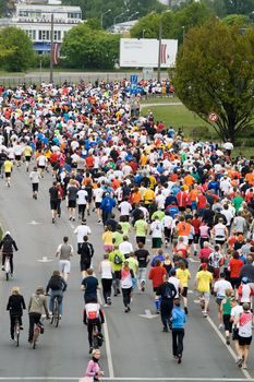 RIGA, LATVIA, MAY 17, 2009: Marathon runners start the Riga International Marathon on May 17