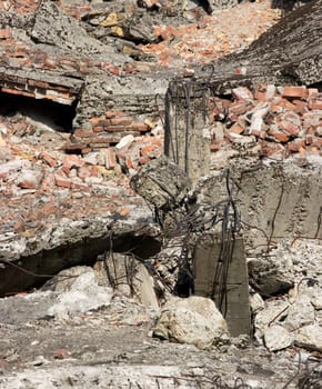 Pile of debris of a collapsed building