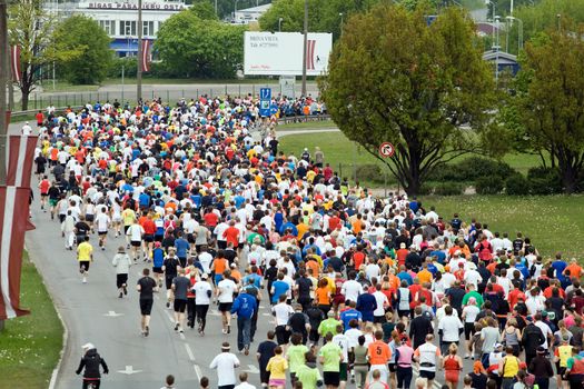 RIGA, LATVIA, MAY 17, 2009: Marathon runners start the Riga International Marathon on May 17