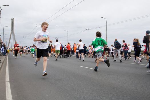 RIGA, LATVIA, MAY 17, 2009: Marathon runners start the Riga International Marathon on May 17