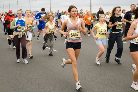 RIGA, LATVIA, MAY 17, 2009: Marathon runners start the Riga International Marathon on May 17