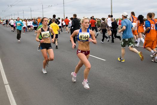 RIGA, LATVIA, MAY 17, 2009: Marathon runners start the Riga International Marathon on May 17