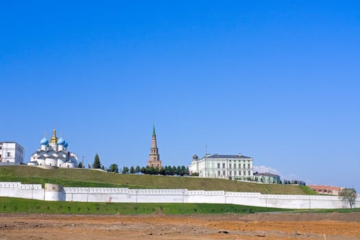 View of  old walls and temples of Kazan Kremlin, Russia.