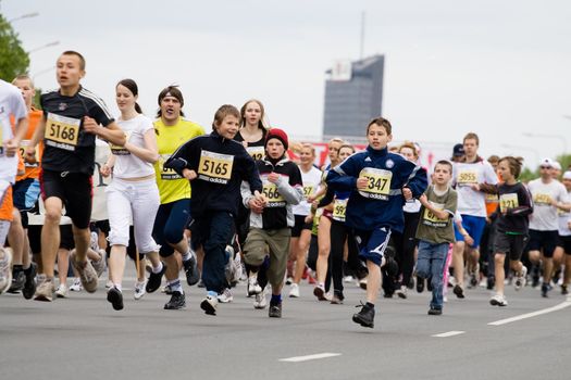 RIGA, LATVIA, MAY 17, 2009: Marathon runners start the Riga International Marathon on May 17, 2009.