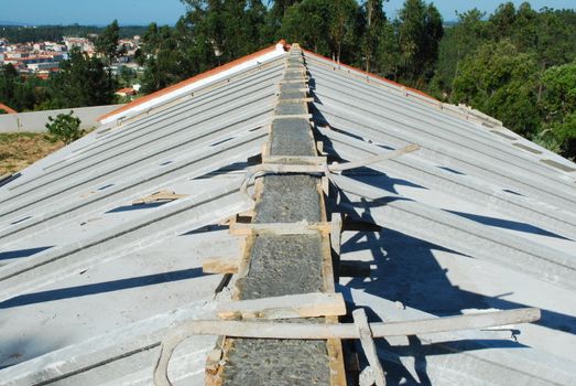 framework of house roof under construction