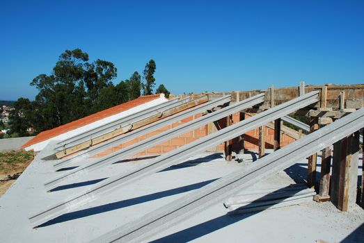 framework of house roof under construction