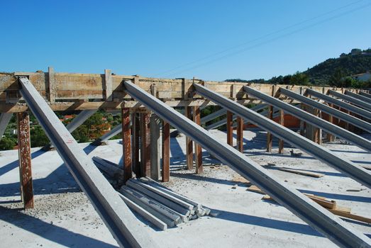 framework of house roof under construction