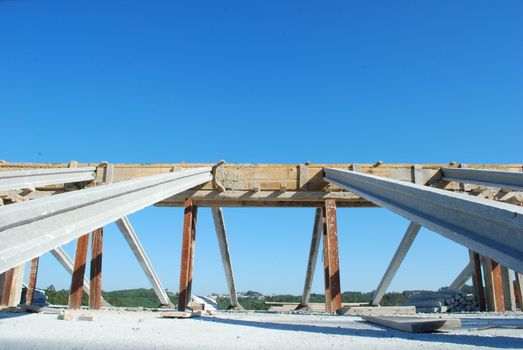 framework of house roof under construction