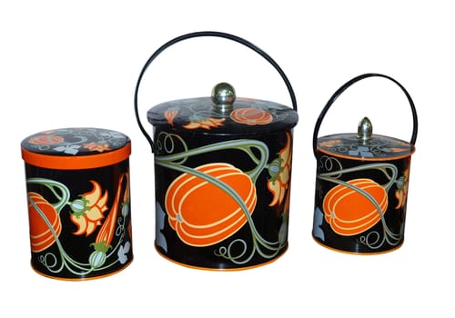 Three antique kitchen containers isolated with clipping path          