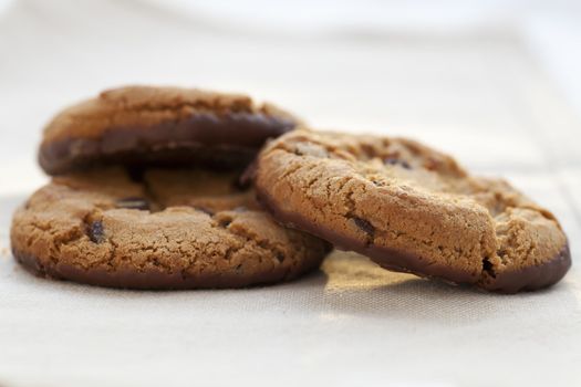 Chocolate chip cookies with bottom dipped in chocolate