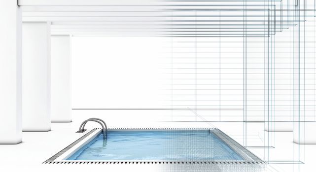 3D image of luxury swimming pool with wire-frame