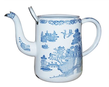Antique Enamel Jug isolated with clipping path          