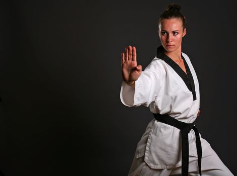 girl in white kimono ready to fight with clipping path