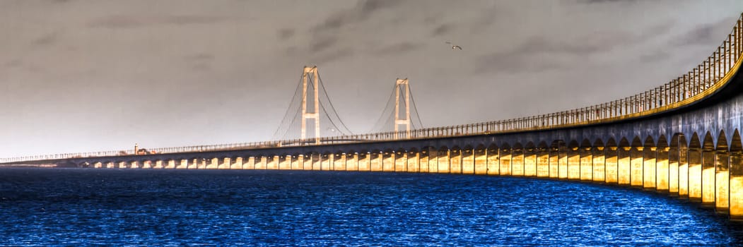 Panorama of the Great Belt Bridge and the Great Belt