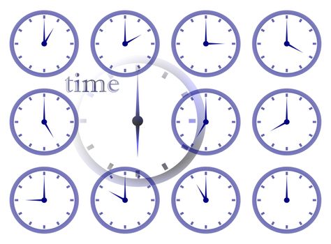 time passing multiple clock face illustration