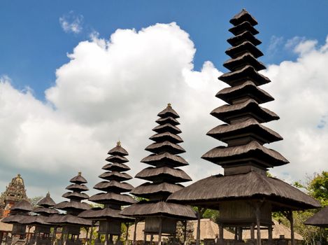 Taman Ayun temple site in Bali, Indonesia with cloudy sky