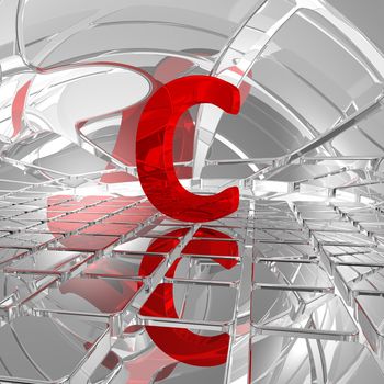 red uppercase letter c in futuristic space - 3d illustration