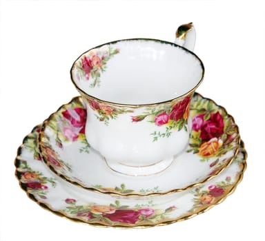 Floral Cup, Saucer and Plate isolated with clipping path Teapot and telephone from same set also in my portfolio
       