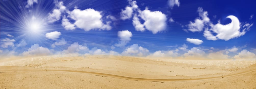 Endless desert and clouds on sky