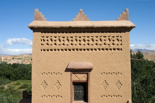 Detail of a typical Moroccan house built with straw and mud in the region of a thousand Kasbah near Ouarzazate. Best of Morocco.