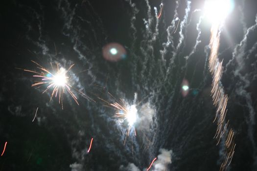 fireworks bursting in the night sky