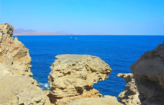 Landscape of the Red Sea and the rocky shore, Egypt.