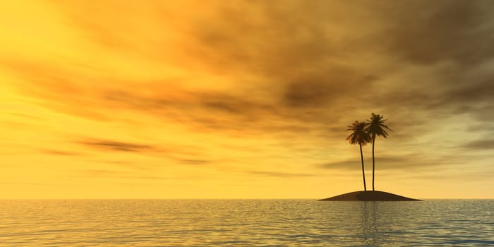 three palms on lonely island - 3d illustration