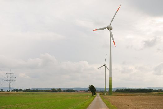 Wind Turbines at the rural field near the road