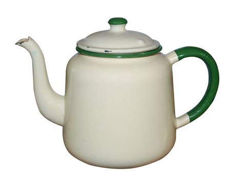 Old Enamel Teapot isolated with clipping path           