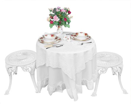 Romantic Table Setting for Two isolated with clipping path          