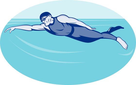 illustration of a Triathlon athlete swimming freestyle side