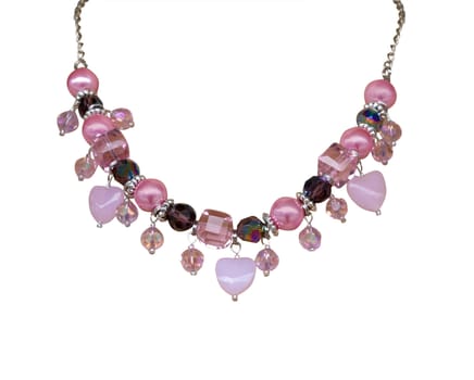 Pink Necklace with Hearts isolated with clipping path         